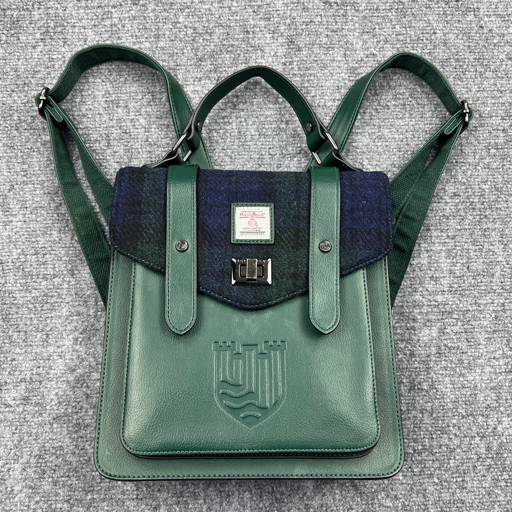 Islander Mini Carloway Backpack Green Plaid Harris Tweed Wool Satchel Bag 20240